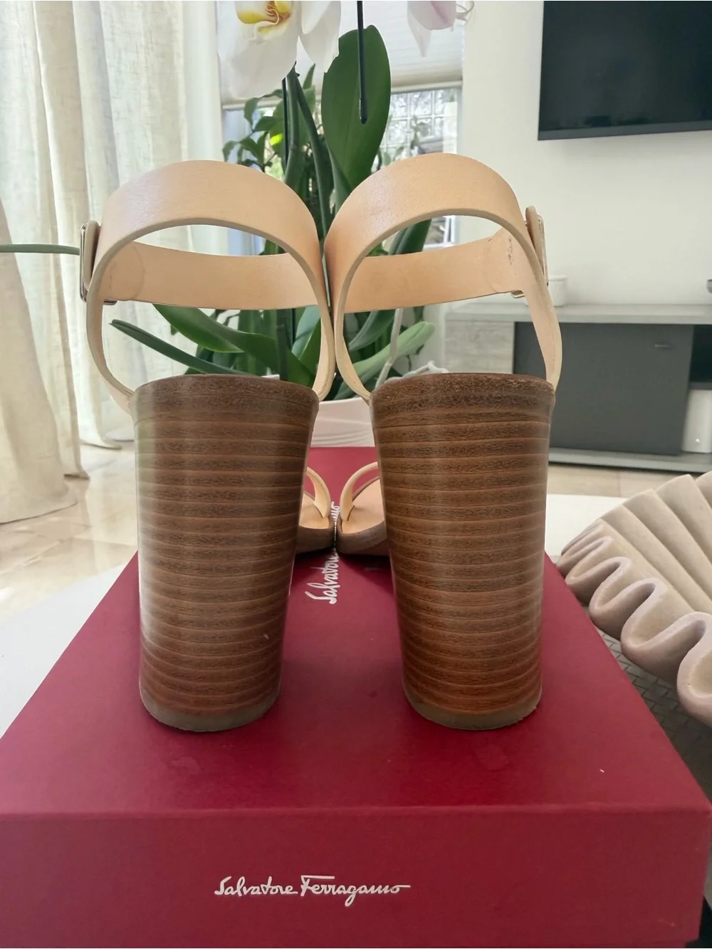 Salvatore Ferragamo Palba Butter Calf Leather Block Heel Sandals